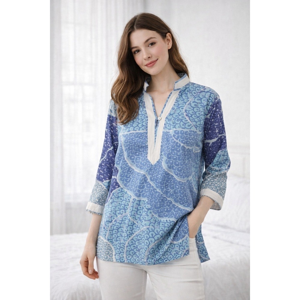 Peter Millar Womens Print Cotton Tunic Top Size M Vacation Preppy Beach Luxury